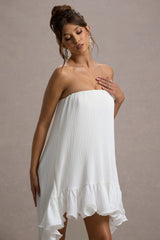 Whistler | White Chiffon Bandeau High-Low Ruffled Maxi Dress