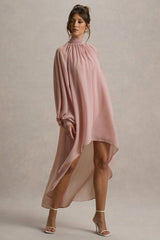 Delphia | Pale Pink High-Neck Maxi Dress With High-Low Hem