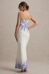 Lupita | Wisteria Print Linen Split Maxi Dress