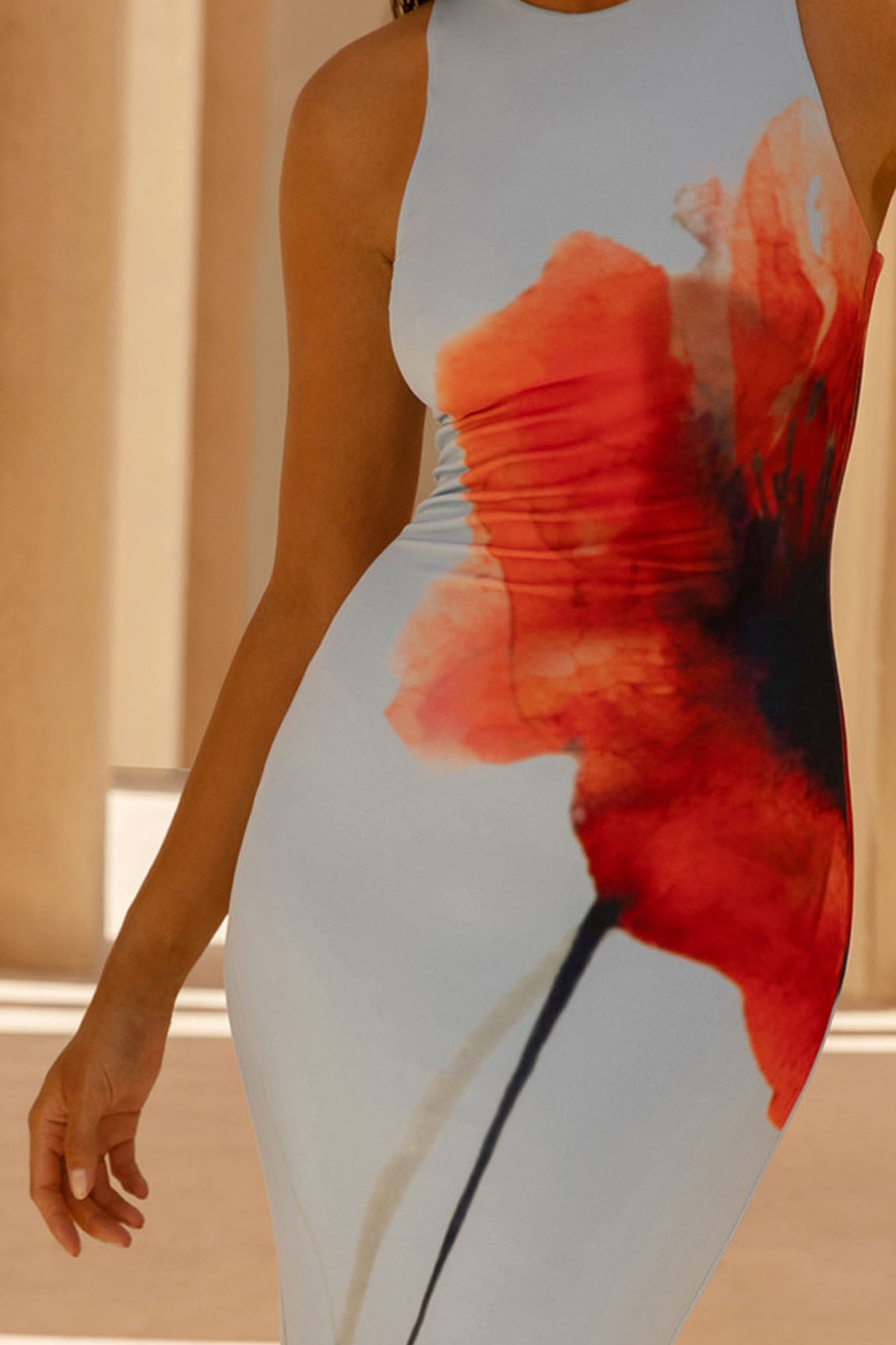 Marlo | Powder Blue Poppy Print Maxi Dress