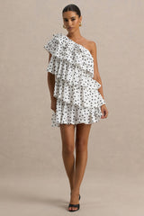 Orla | White Polka Dot Asymmetric Ruffled Mini Dress