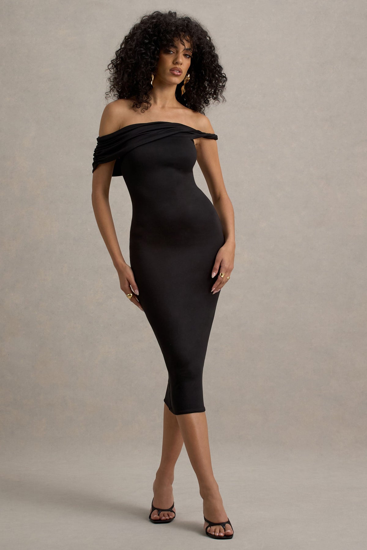 Skye | Black Twisted Bardot Midi Dress
