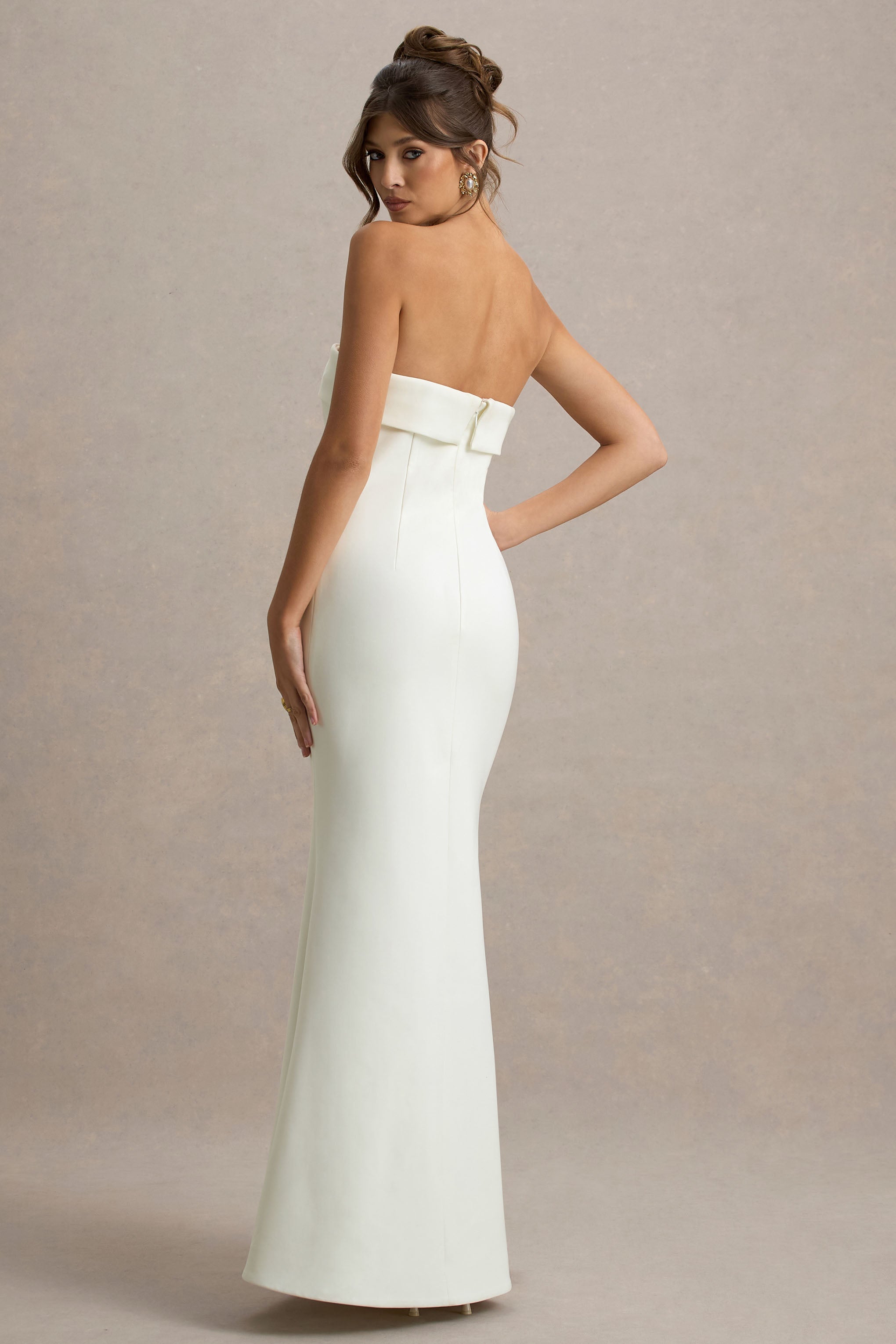 Lucia | Cream Bandeau Tailored Maxi Dress With Split