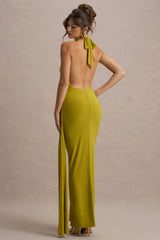 Rosina | Green Halter-Neck Draped Maxi Dress With Sash