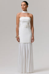 Jaquetta | White Belted Maxi Dress With Pleated Chiffon Skirt