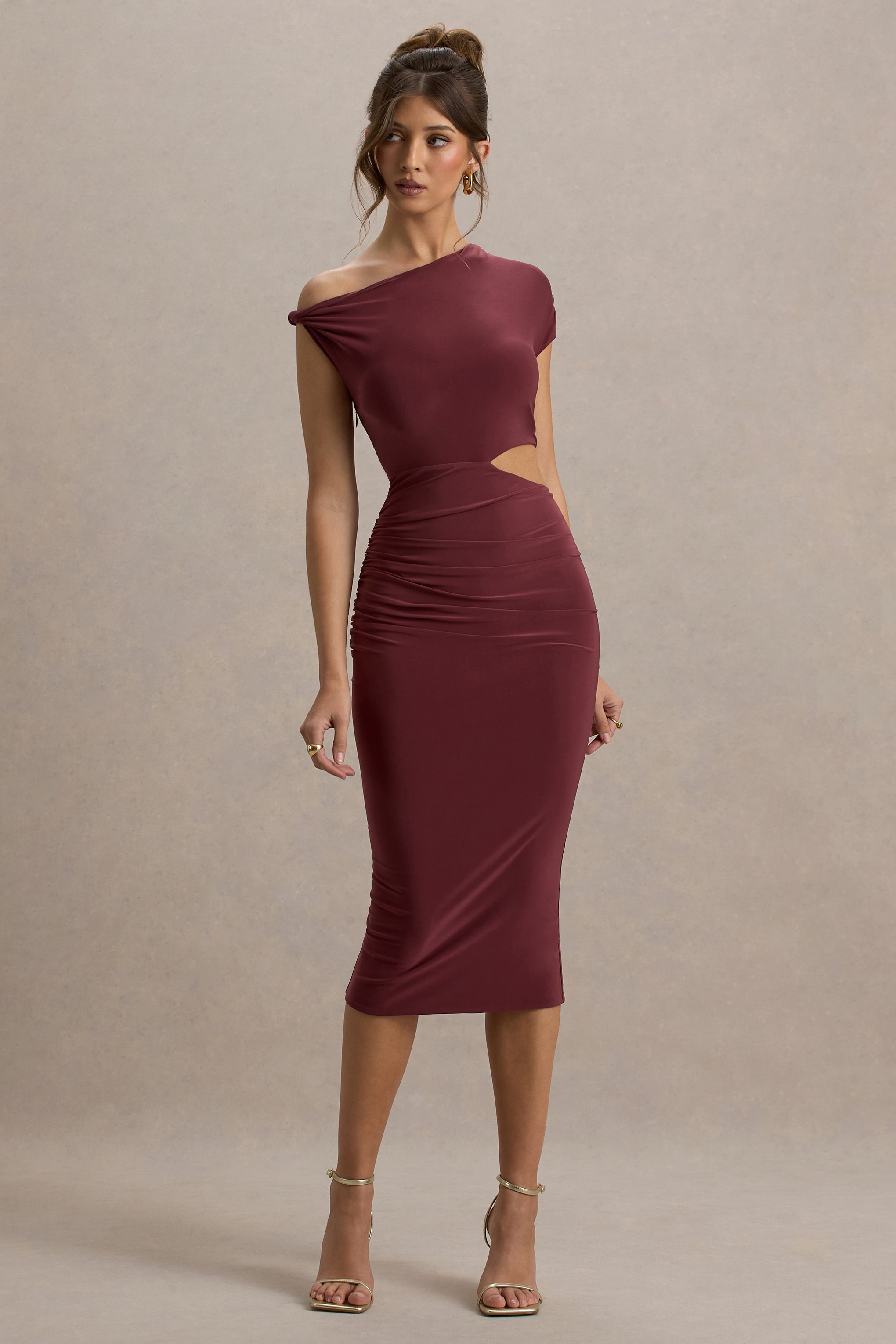 Calliope | Burgundy Cut-Out Gathered Midi Dress