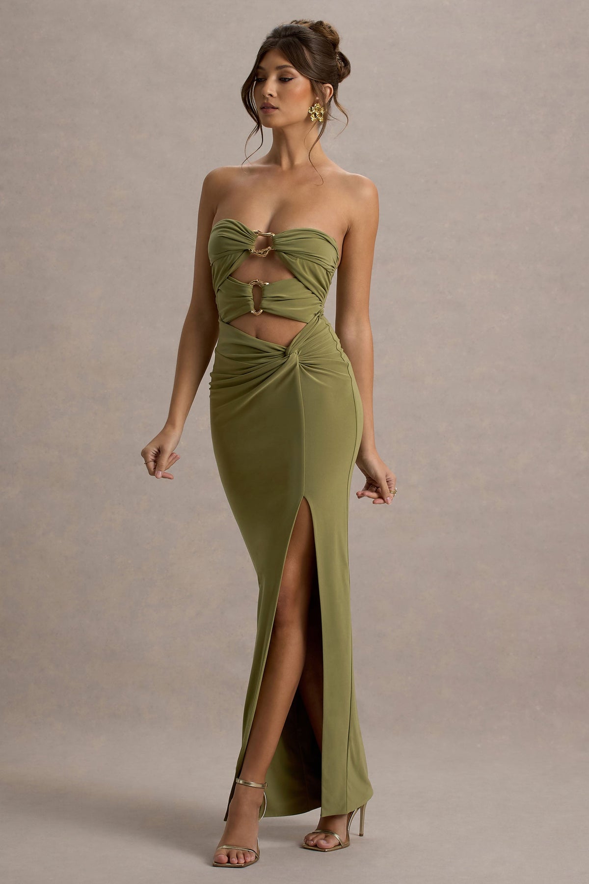 Laviza | Olive Strapless Cut-Out Wrap Maxi Dress