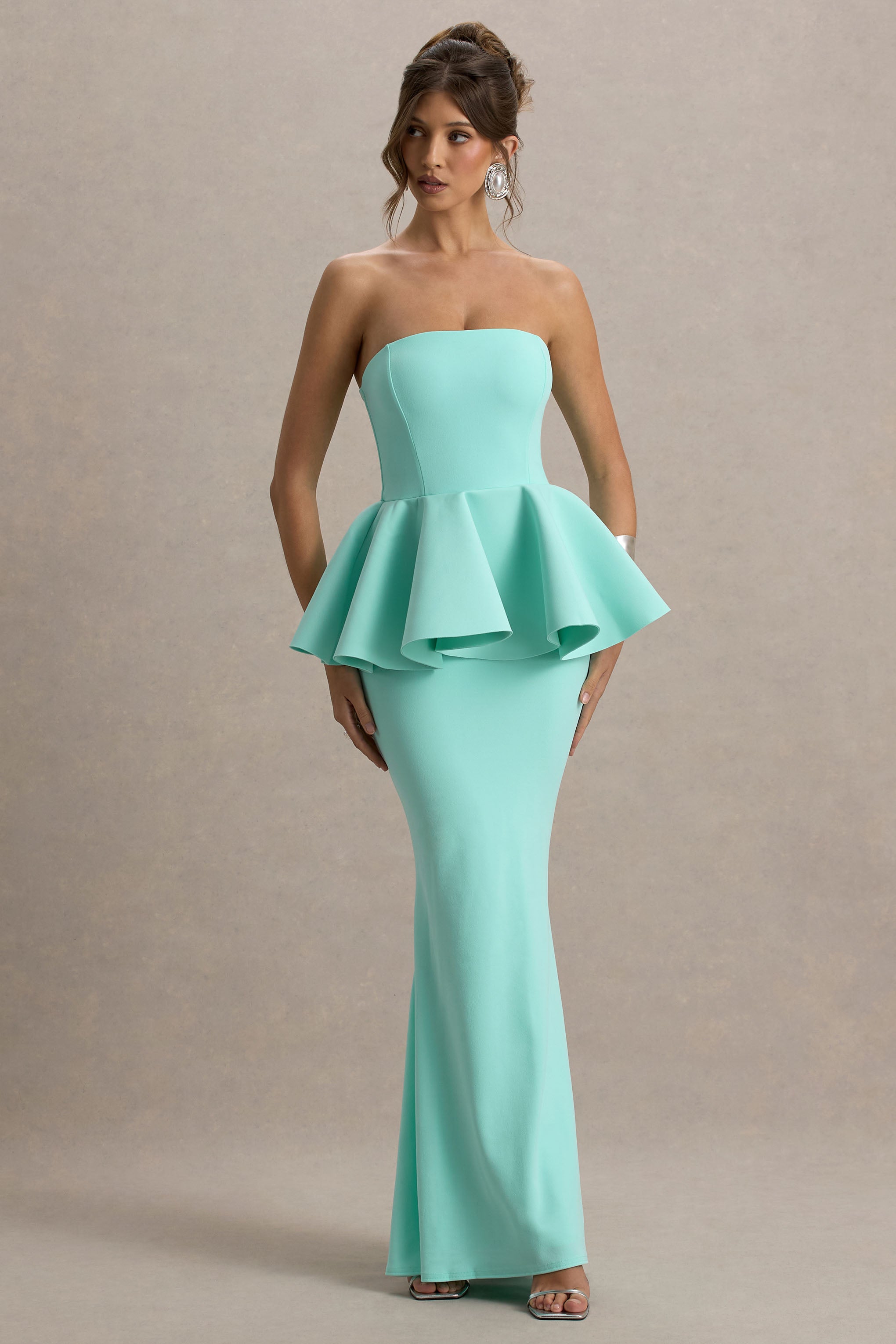 Louisiana | Mint Bandeau Peplum Maxi Dress