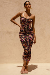 Spontaneity | Zebra Print Bandeau Ruched Midi Dress