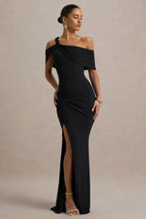 Nala | Black Asymmetric Maxi Dress With Split