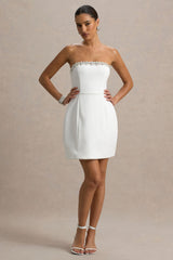 Bobbie | White Embellished Bandeau Mini Dress