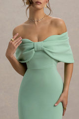 Bayshore | Light Green Bow Bardot Midi Dress