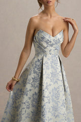 One Wish | Light Blue Jacquard Sweetheart Midi Dress