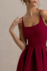 Bambina | Burgundy Scoop-Neck Pleated Maxi Dress