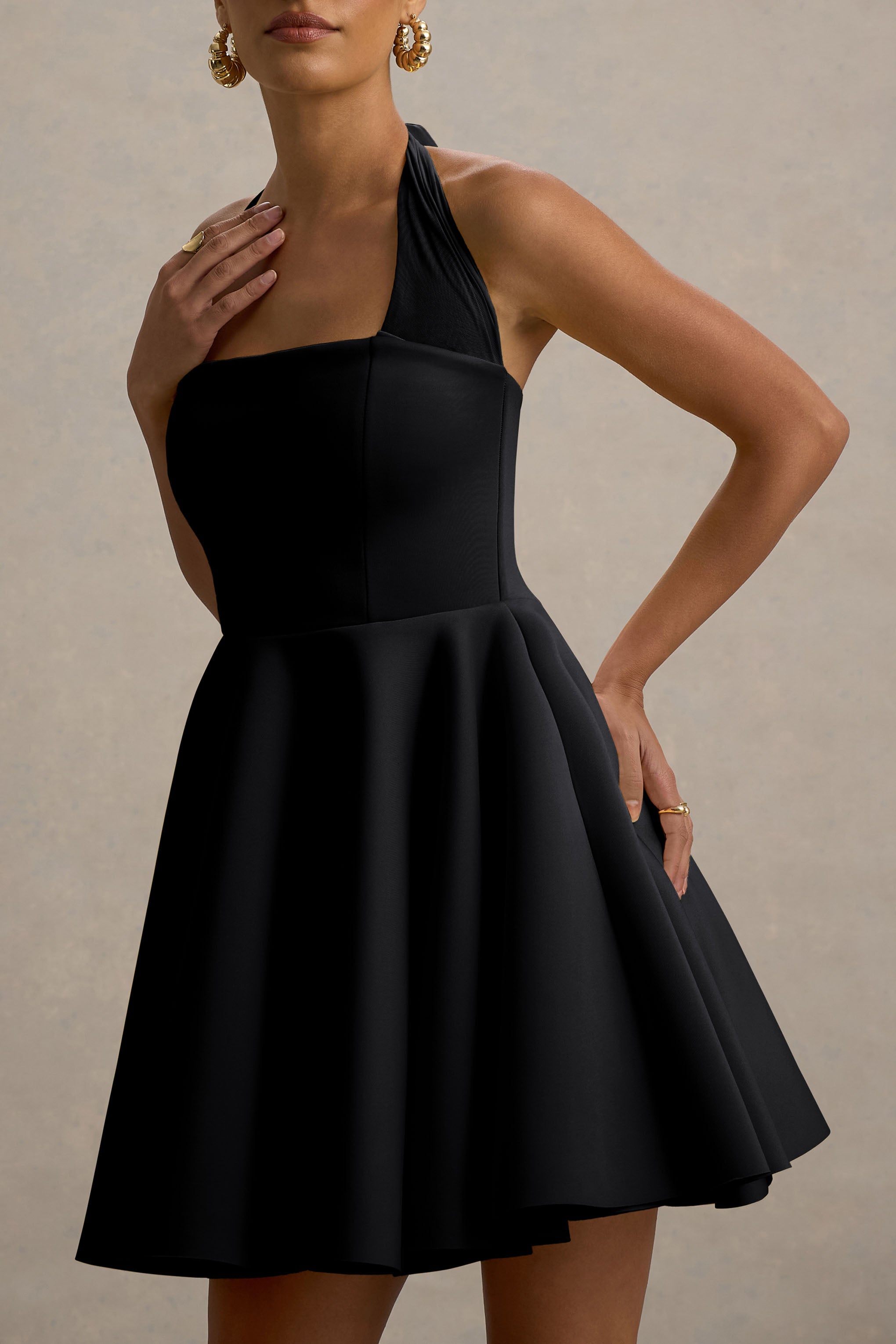 Peggy | Black Halter-Neck Skater Mini Dress