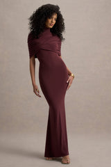 Cleora | Burgundy Twist Cape Maxi Dress