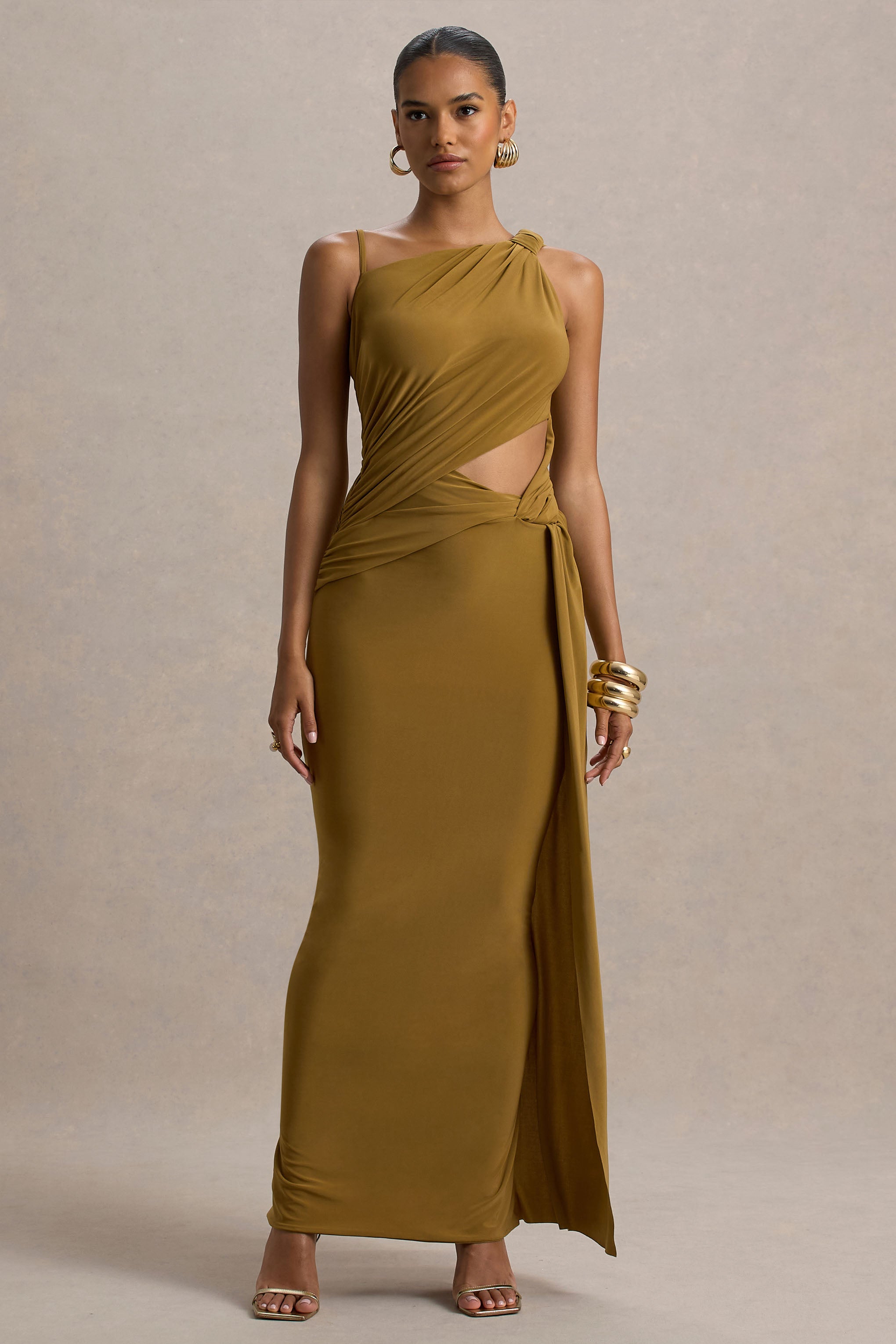 Storm | Brown Asymmetric Maxi Dress With Cut-Out Details