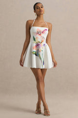 Taylor | White Lily Print Square-Neck Mini Dress