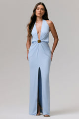 Shooting Star | Powder Blue Plunge-Neck Wrap Maxi Dress With Waist Detail