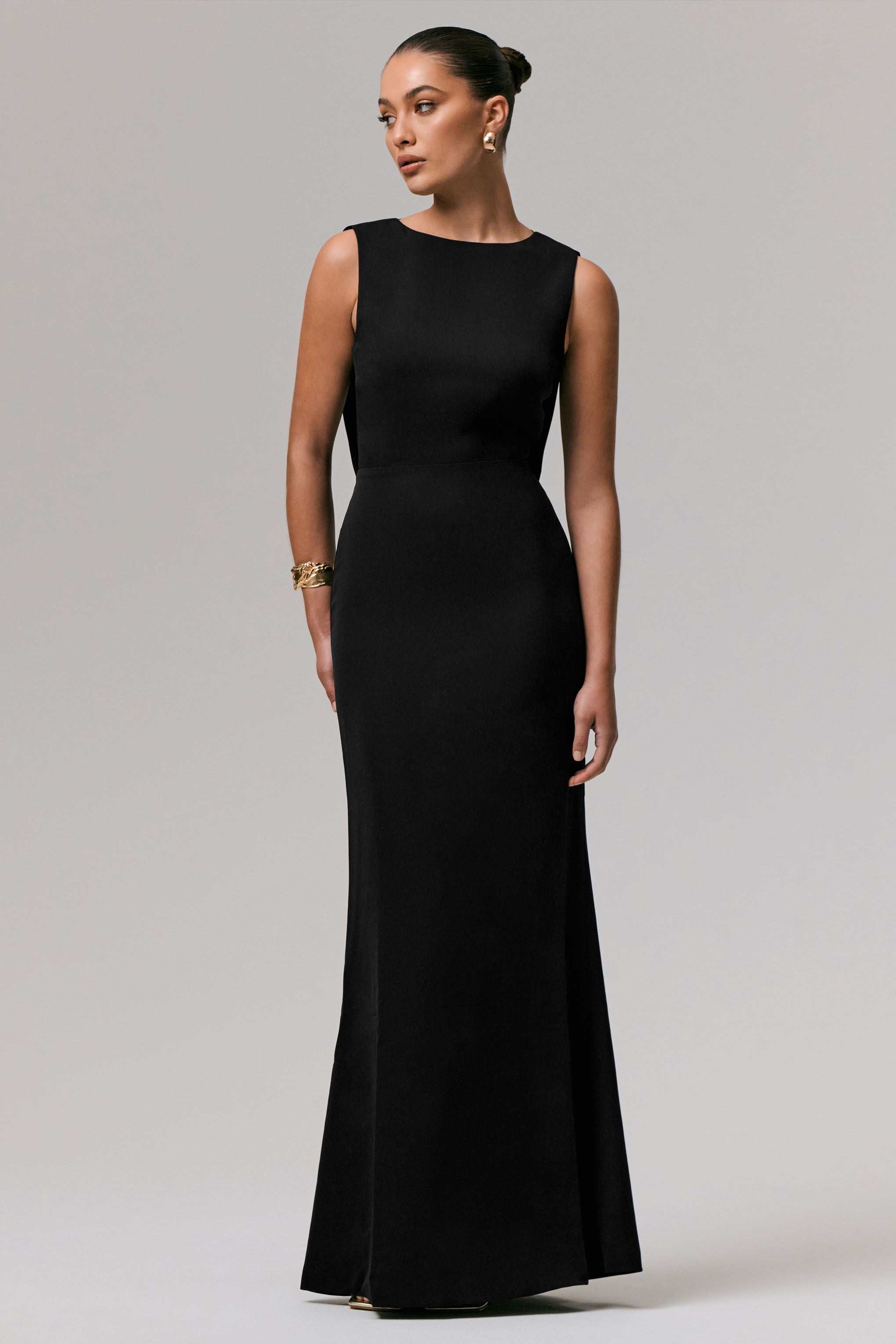 Maxie | Black High-Neck Maxi Dress With Back Detail