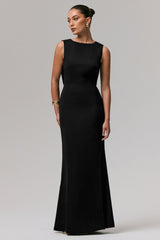 Maxie | Black High-Neck Maxi Dress With Back Detail