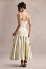 Parida | Cream Poplin Drop-Waist Midi Dress With Peplum Hem