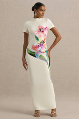 Hessie | White Lily Print High-Neck Maxi Dress
