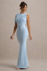 Rae | Powder Blue Maxi Dress With One-Sleeve Cape