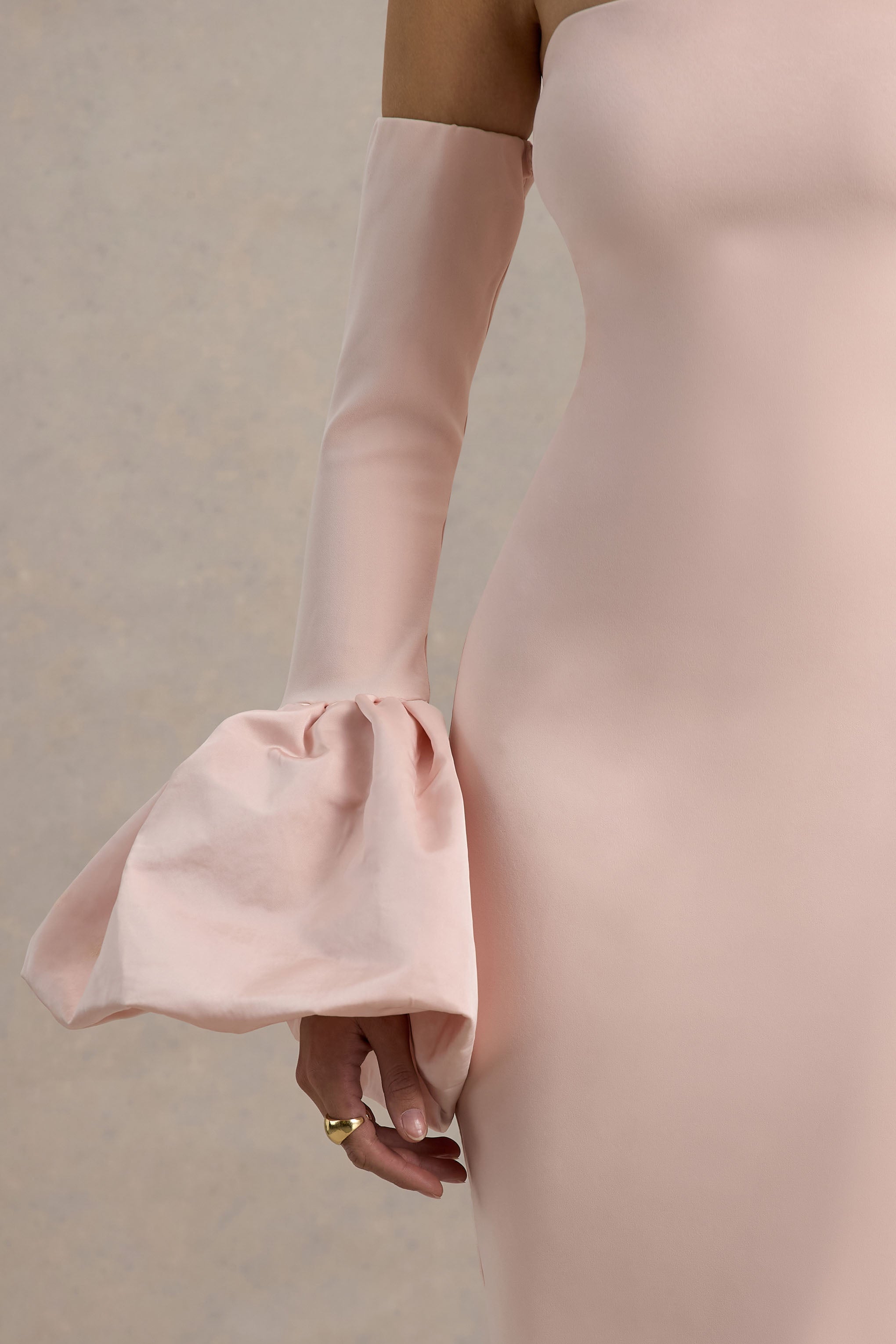 Myah | Pink Bandeau Long-Sleeve Maxi Dress With Puff Cuffs