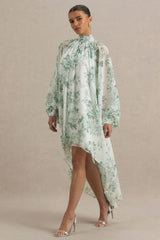 Delphia | Green Floral Print High-Neck Maxi Dress