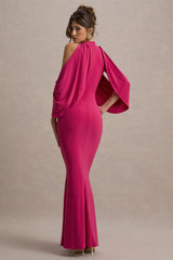 Teresa | Hot Pink High-Neck Cold-Shoulder Maxi Dress
