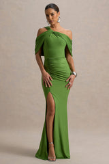 Nala | Green Asymmetric Maxi Dress With Split