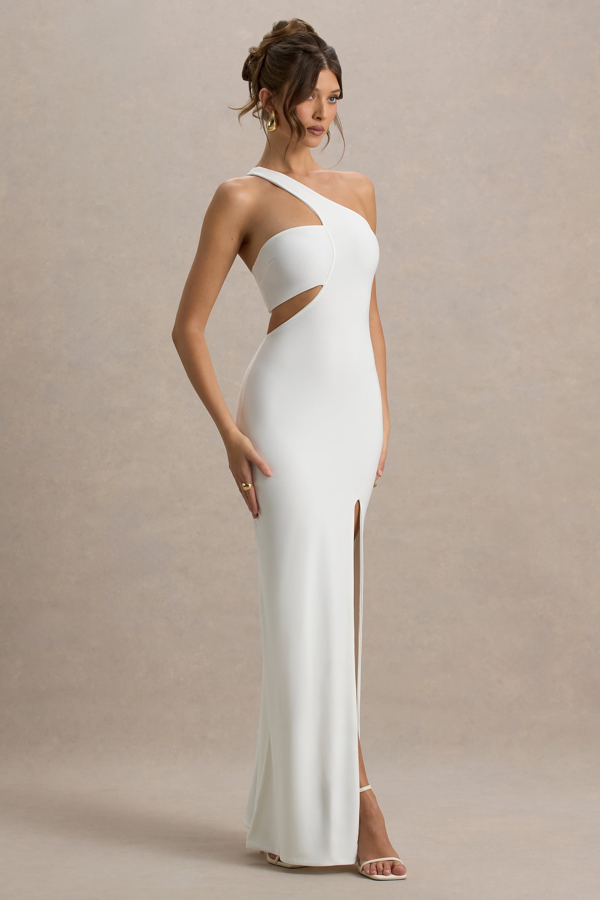 Matiya | White Asymmetric Cut-Out Split Maxi Dress