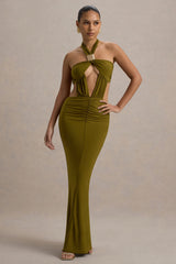 Giuseppa | Green Halter-Neck Cut-Out Maxi Dress