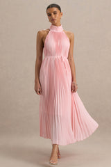 Tulip | Blush Pink Pleated High-Neck Midi Dress