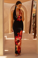 Kat | Red Placement Floral Print Plunge-Neck Maxi Dress