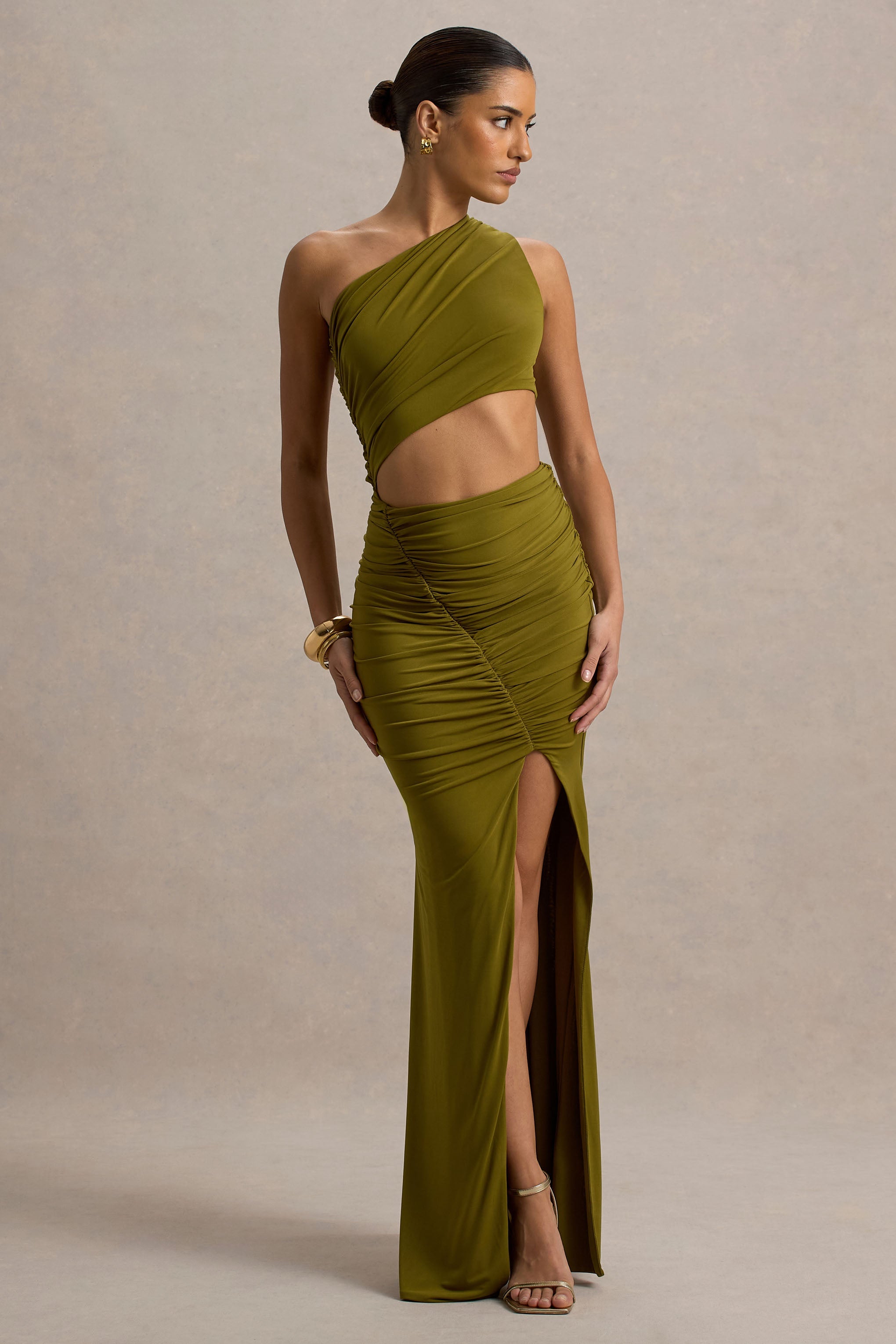 Sena | Green Asymmetric Maxi Dress With Cut Out Details