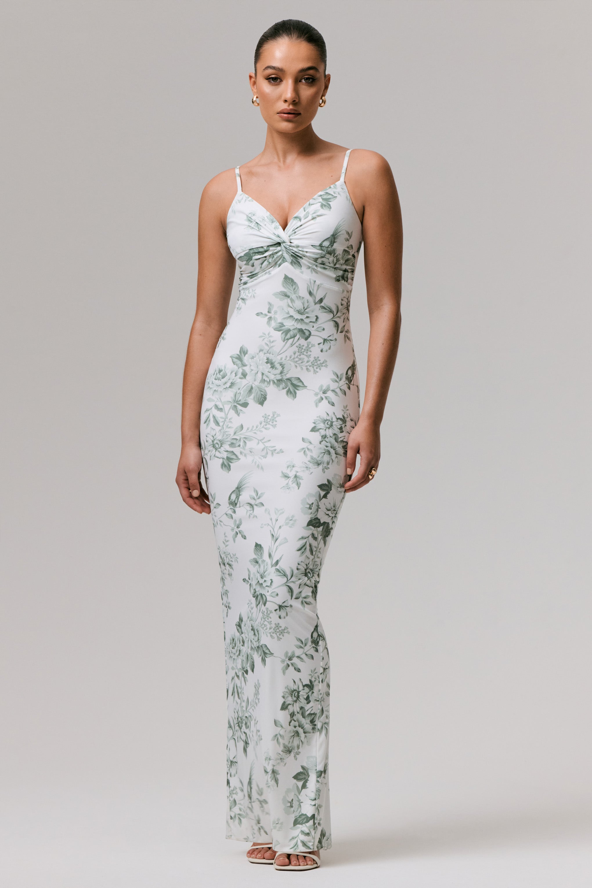 Luz | Green Porcelain Print Strappy Maxi Dress