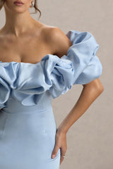 Allie | Powder Blue Puff Bardot Maxi Dress