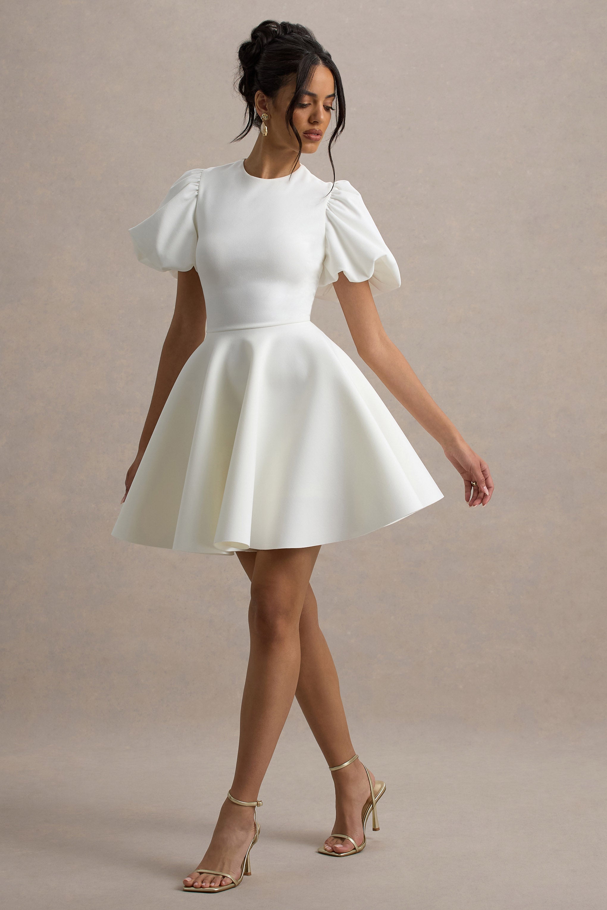 Emelia | White Puff-Sleeve Skater Dress
