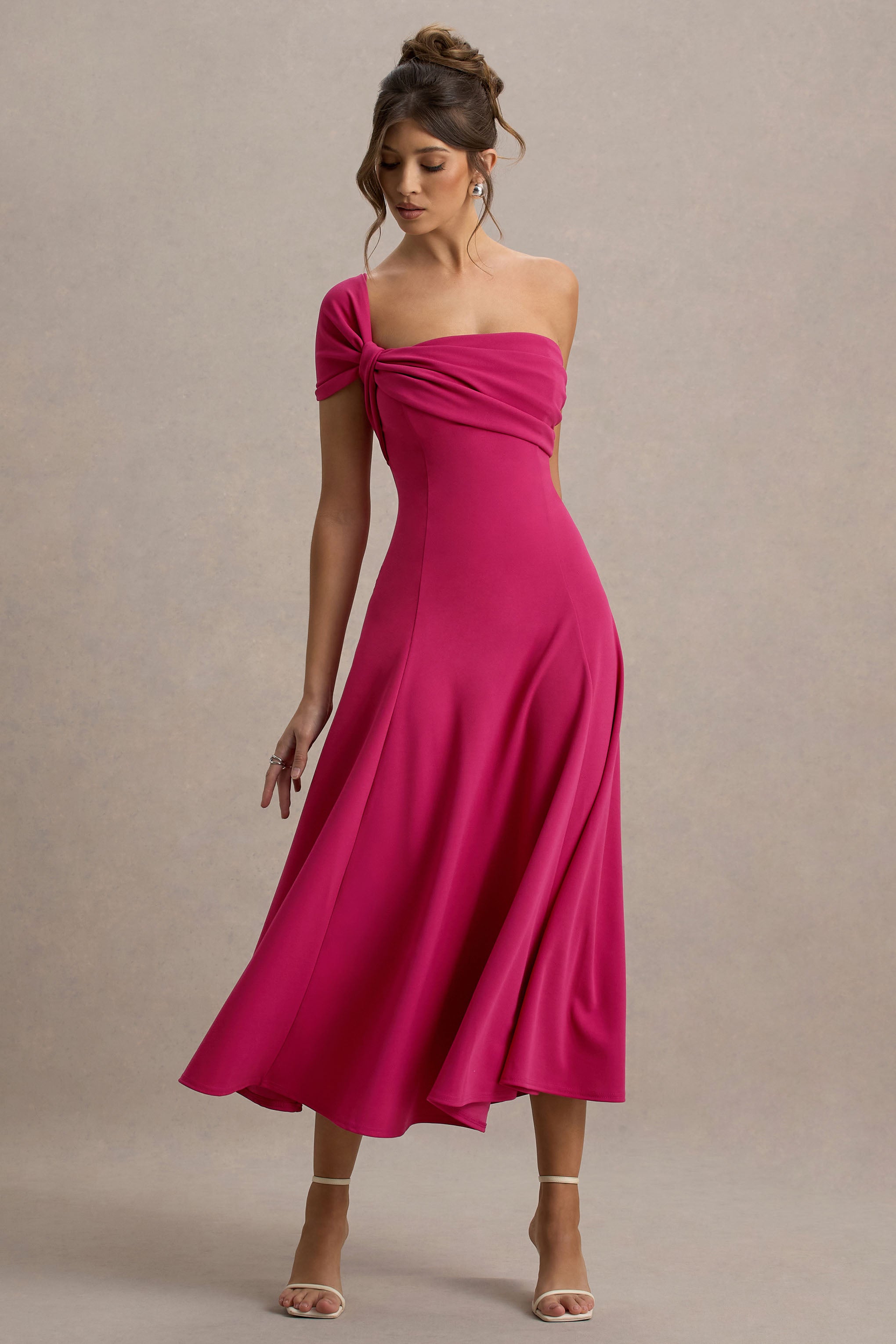 Malta | Hot Pink One-Shoulder Midi Dress