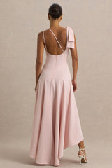 Julieta | Baby Pink Asymmetric-Neck Maxi Dress With Bow Detail And Open-Back