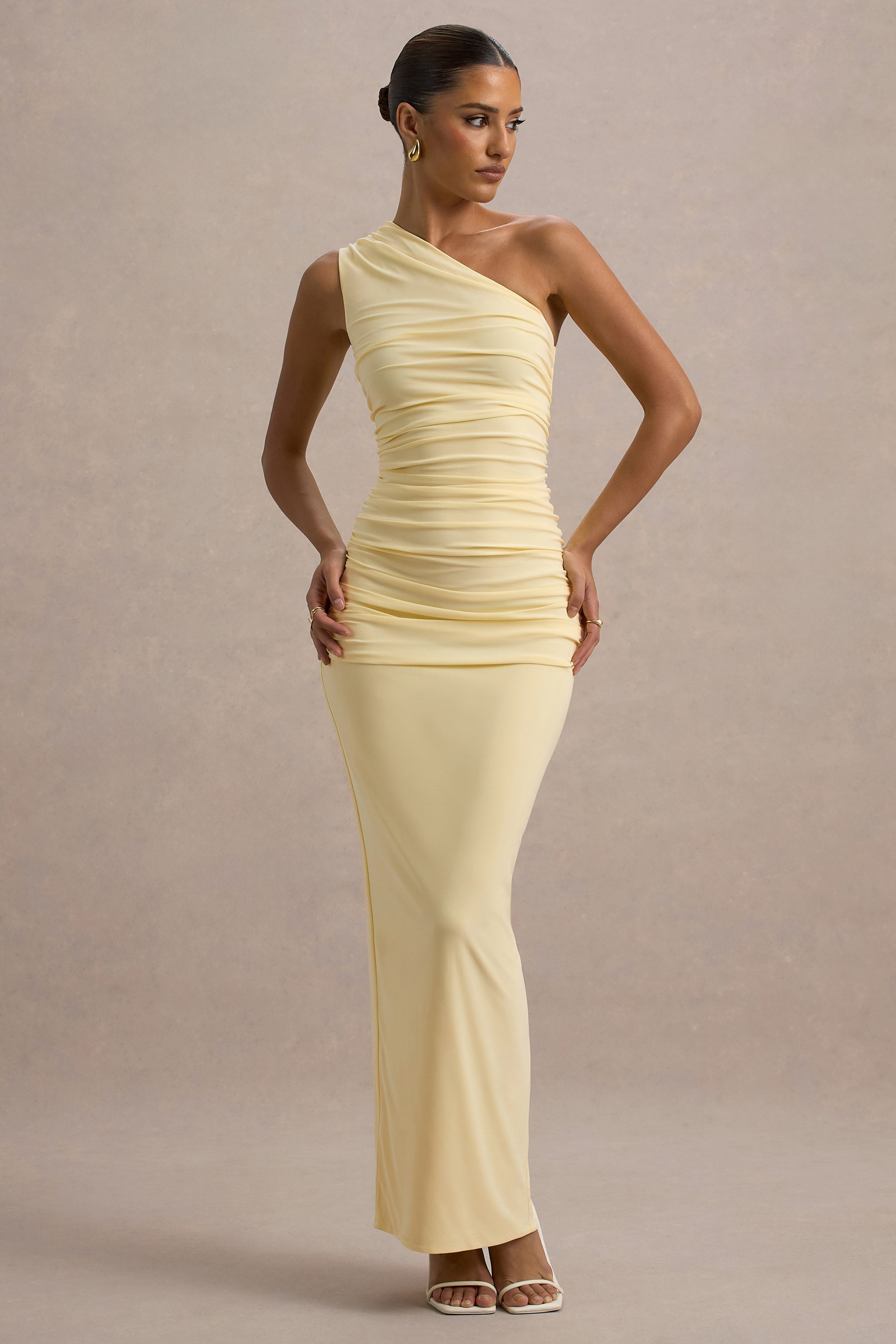 Dalarie | Pale Lemon One-Shoulder Gathered Maxi Dress