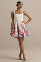 Gemstone | Light Pink Floral Print Square-Neck Skater Mini Dress