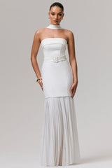 Jaquetta | White Belted Maxi Dress With Pleated Chiffon Skirt