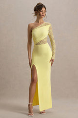 Moonlight | Lemon Asymmetric Maxi Dress With Lace Detailing