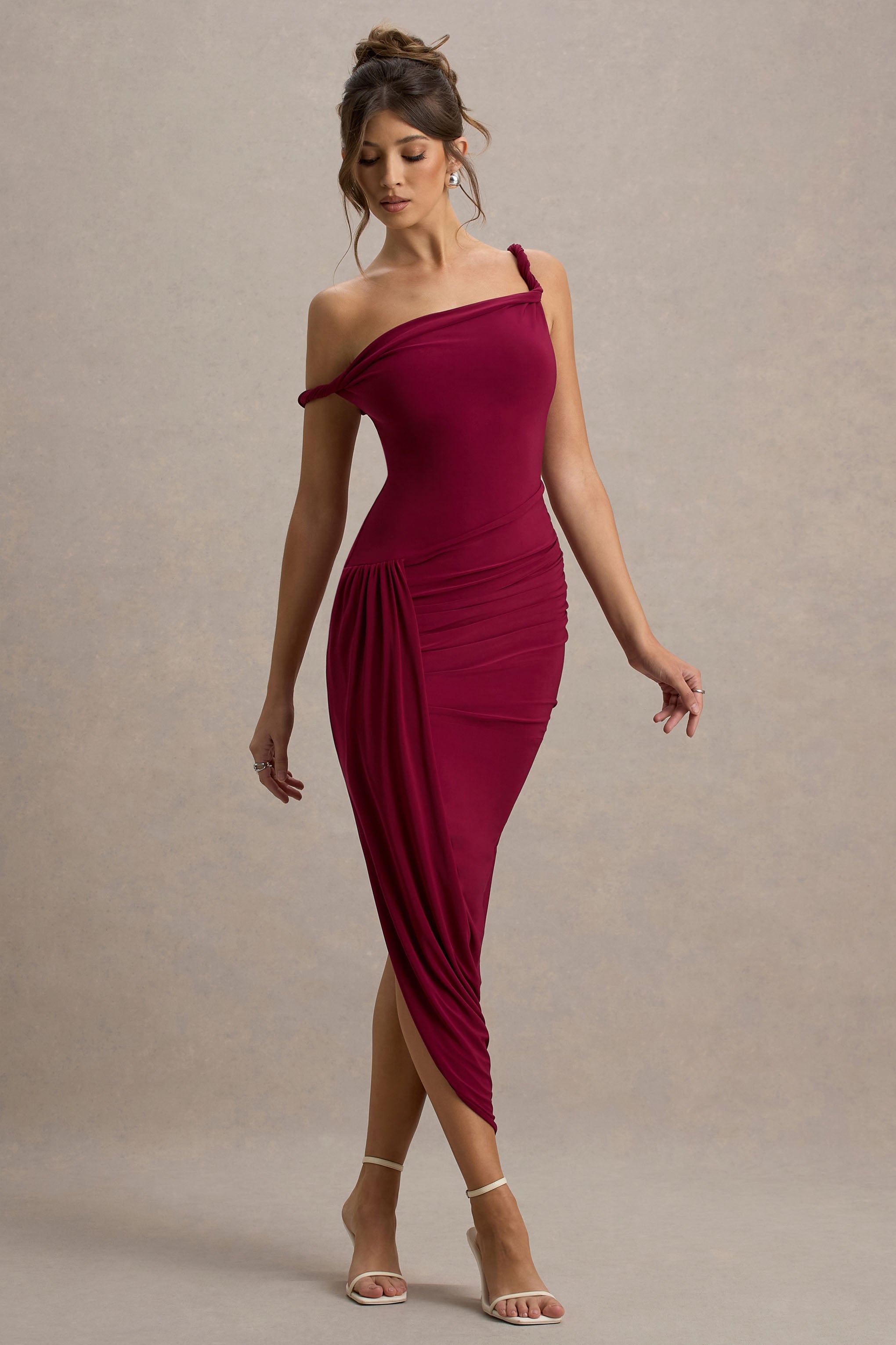 Angelique | Burgundy Twisted Asymmetric Maxi Dress