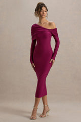 Cleo | Burgundy Bodycon Midi Dress With Mesh Sleeves