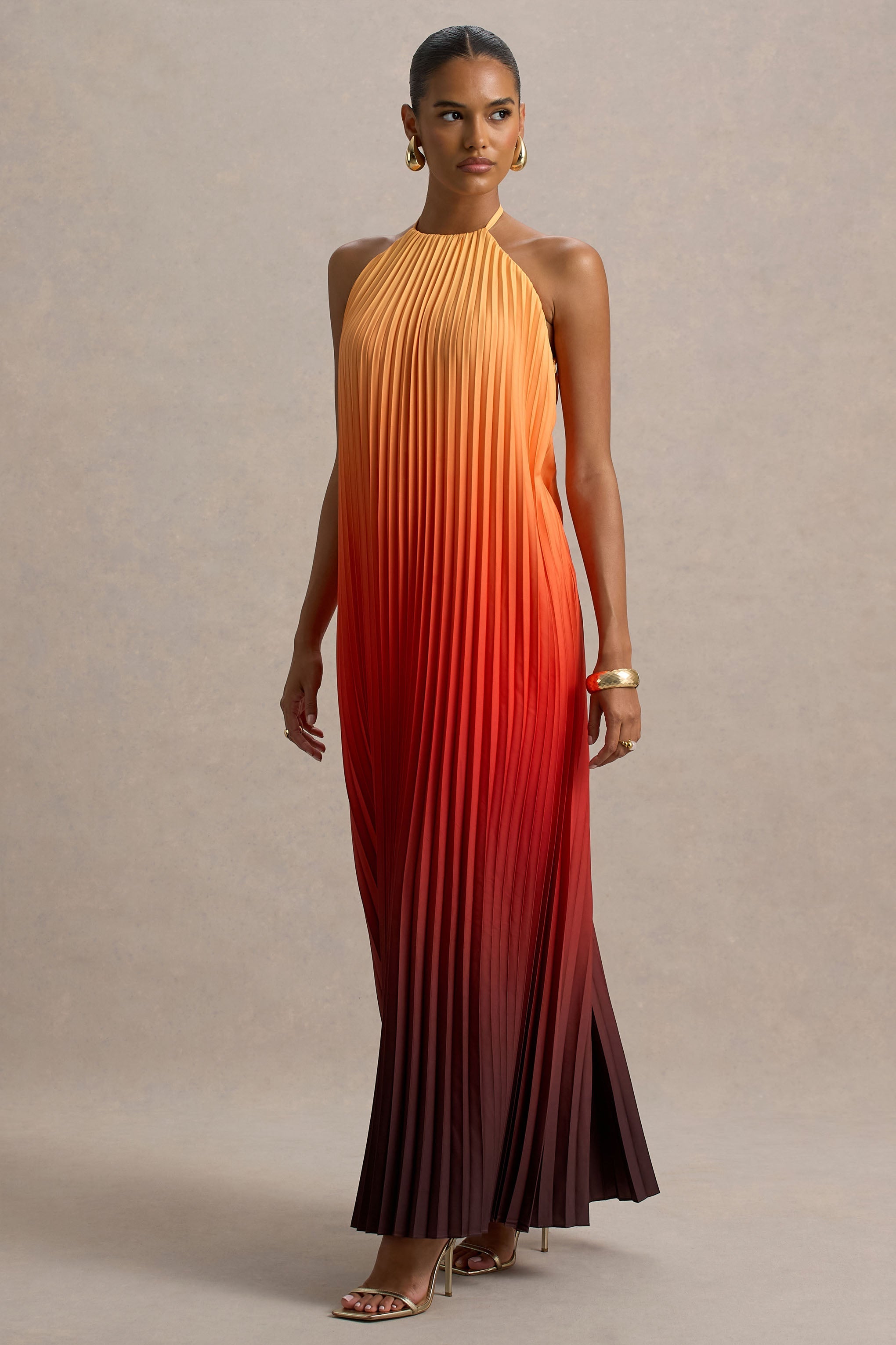 Anacapri | Orange Ombre Halter-Neck Backless Maxi Dress