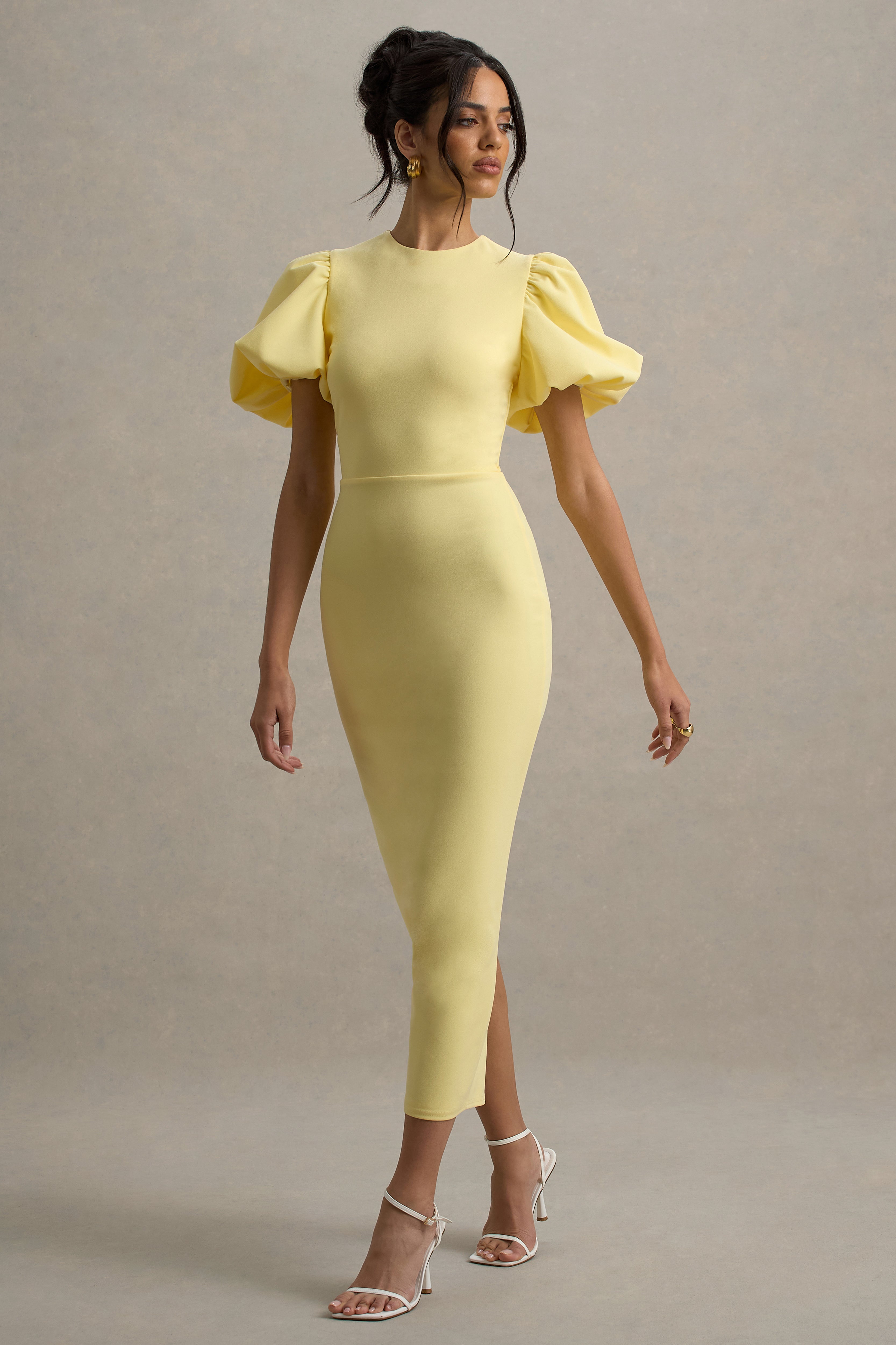 Dakota | Lemon Blue Puff-Sleeve Midi Dress